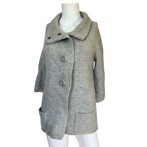 Fenn Wright Manson Cardigan Sweater Gray Knit Wool Angora Womens Size Medium M